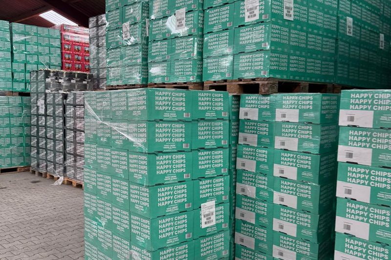 Pallets of crisps in the Firma Reinders warehouse